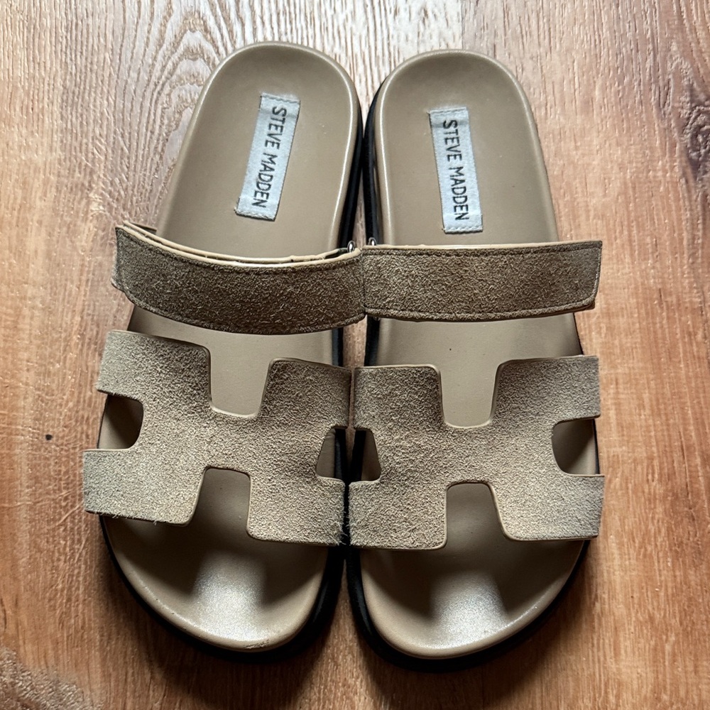 Steve Madden Tan Suede Slide Sandals